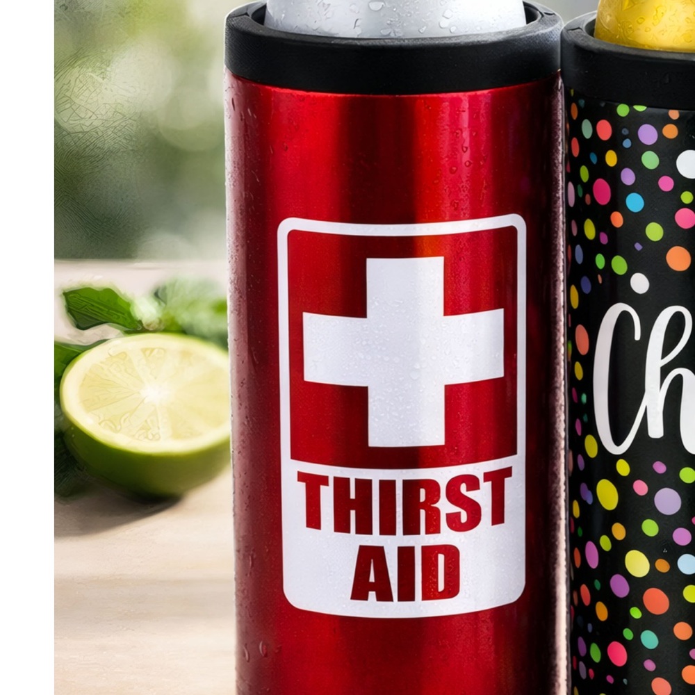 Thirst Aid Red Insulated Can Cooler - Travel Drink Holder